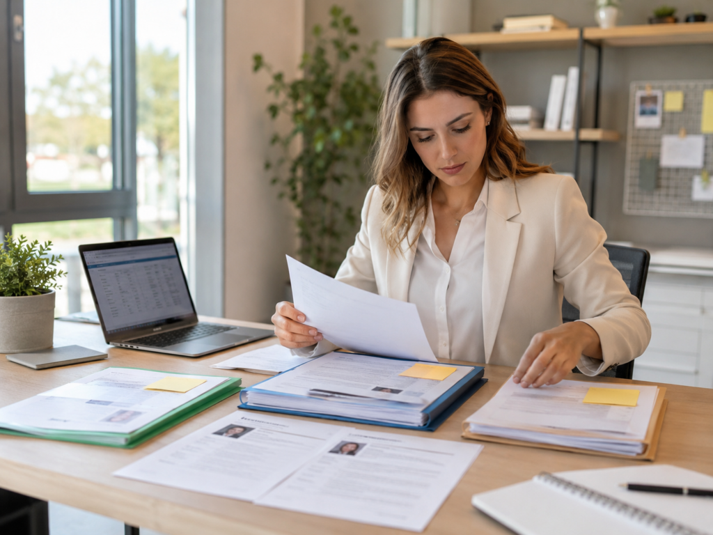 Responsable d’école ou de CFA en train d’analyser rapidement des dossiers de candidats en alternance pour identifier les profils à envoyer aux entreprises.